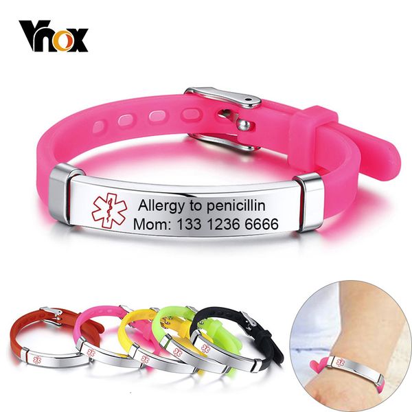 

vnox customized kids medical alert id bracelets for boys girls anti allergy stainless steel silicone personalize emergency info, Golden;silver