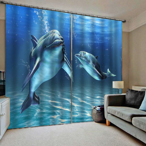 

ocean dolphin curtain customized 3d curtains new bay window balcony thickened windshield blackout curtains