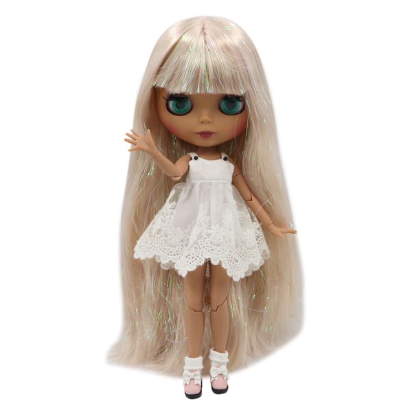 

blyth doll 30cm dark skin matte face flash mixed gold straight hair 1/6 joint body icy sd diy toys gift t200428