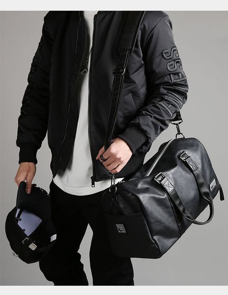 

male leather travel bag large duffle independent shoes storage big fitness bags handbag bag luggage shoulder bag black k85g