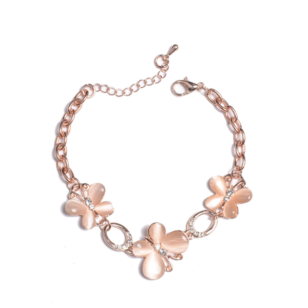 

fyjs unique rose gold color link chain butterfly cat eye stone bracelet for elegant women jewelry, Black
