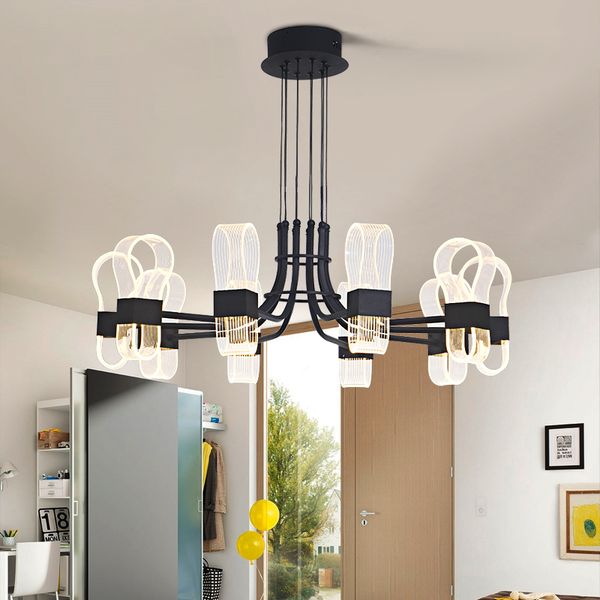 

modern creative black led chandelier aluminum living room villa luxury nordic lights restaurant bedroom indoor lighting