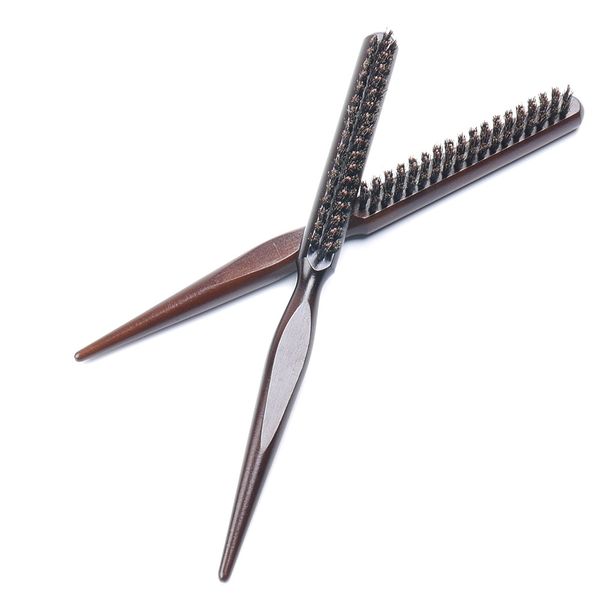 

pure boar bristle hair dress comb fluffy wood handle hair brush anti loss wooden barber hair comb scalp hairdresser styling tool, Silver