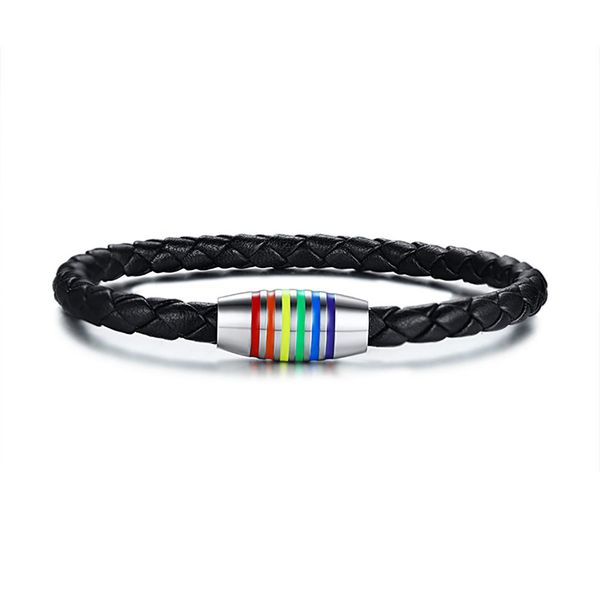 

leather bracelet stainless steel bracelet for women men open gift for girl boy, Black