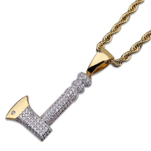 Мужская золотая цепь топор форма ожерелье хип-хоп кулон ожерелье ледяной с нержавеющей стали веревки цепи