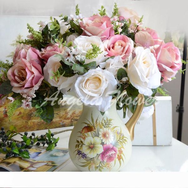 

new arrive 13 branch 7 color artificial real touch high-grade silk rose flower decorative birthday l table wedding home vase