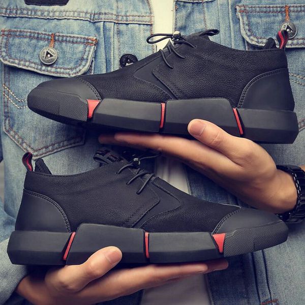 

new brand all black men's leather casual shoes fashion breathable sneakers fashion flats big plus size 45 46 lg-11