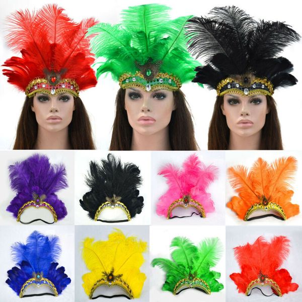 

Indian Crystal Crown Feather Headband Party Festival Headdress Carnival Headpiece Headgear