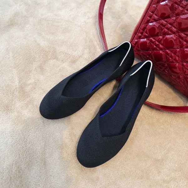 

women's flat soft shoes ballet shoes breathable knit round toe moccasin pregnant women casual driving loafers, Black