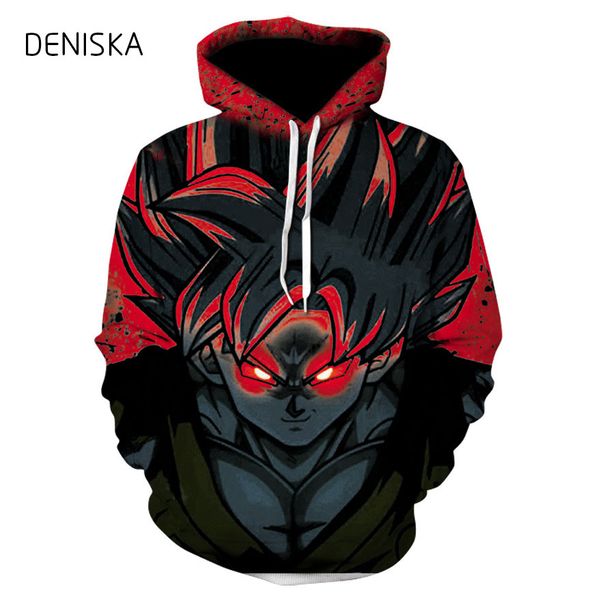 

deniska autumn and winter new 3d digital printing sun wukong hooded sweater, Black