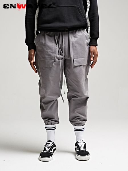 

enwayel 2019 new spring streetwear hip hop solid fashion cargo pants for men loose side stereo big pockets casual quality k236, Black
