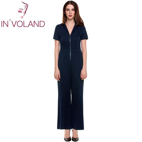 

new women casual v-neck short sleeve solid zip slim wide leg jumpsuit with pockets spring summer autumn zip, Black;white