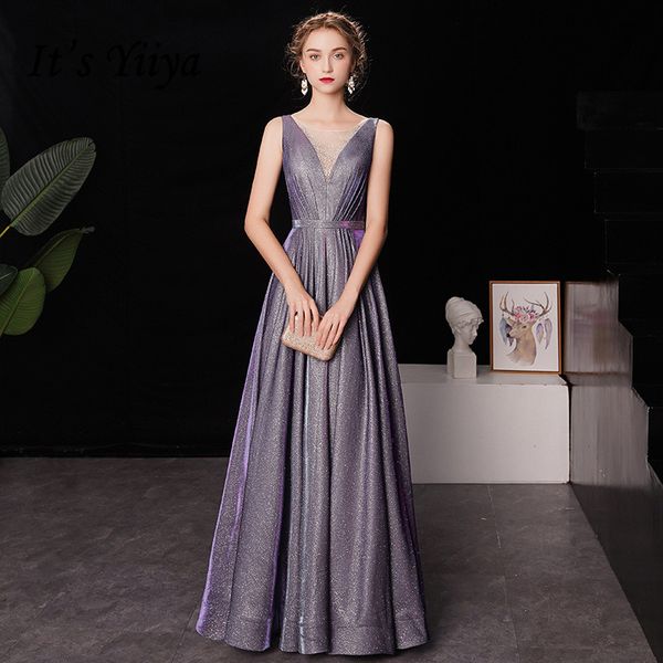 

it's yiiya evening dress gradient color star purple v-neck tank formal dresses shining sleeveless lace up long party gown e034, White;black