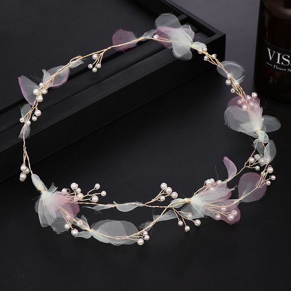 

cute yarn flower headband colorful floral shape hairband women hair pin bridal wedding hair accessories, Golden;white