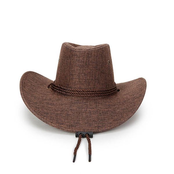 

western cowboy hat for man women riding faux cotton linen adjustable, Blue;gray