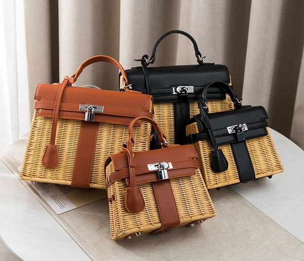 

новый rattan бали трикотажные ручной тканые сумки большой емкости моды сумки солома летом покупки мешок с ключом блокировки