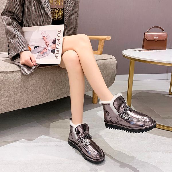 

space boots woman non-slip fashion female shoes flat warm women boots plus velvet waterproof winter snow u11-03, Black
