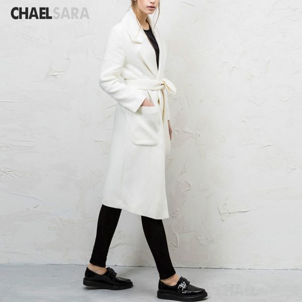 

woman coats winter wool long coat with belt office lady fashion lace up coats outerwear, Black