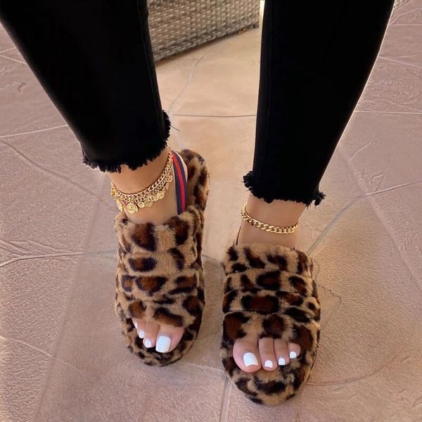 

soft rabbit fur slippers women cross band khaki/black furry flat sandals 2020 winter long plush slides female pantufa terlik mx200425