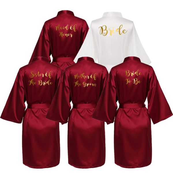 

owiter bride robe women burgundy robe satin silk robes wedding bridal bridesmaid robes, Black;red