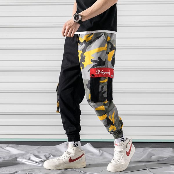 

2019 spring camouflage pants full length pants trousers high street wear cool man fashion hip hop loose cargo, Black