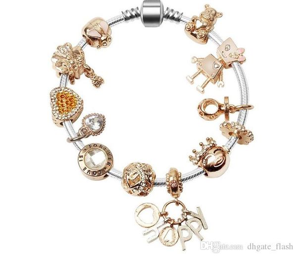 

новый шарм pandor стиль браслеты шарма браслет из бисера 925 серебряных розового золото браслет беллы кулон браслет валентин подарок diy юве, Golden;silver