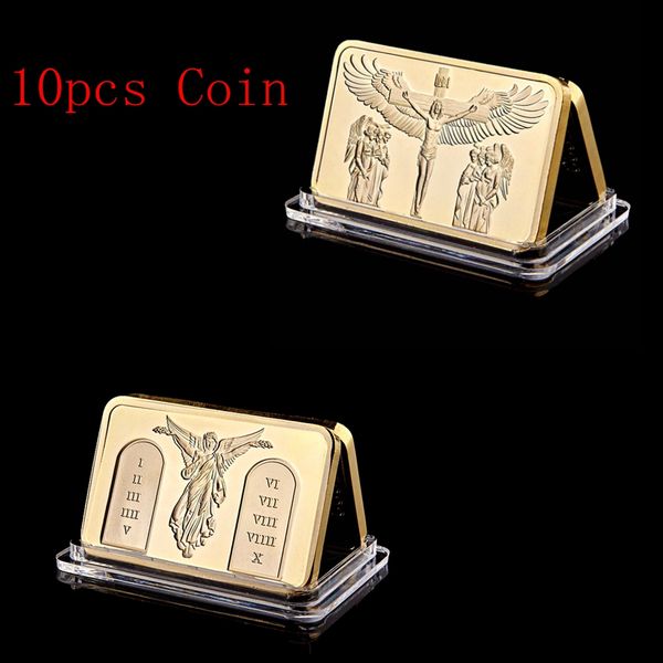 

10pcs 1 ounce gold plated bar, jesus christ commandments bullion bar souvenir coins gifts
