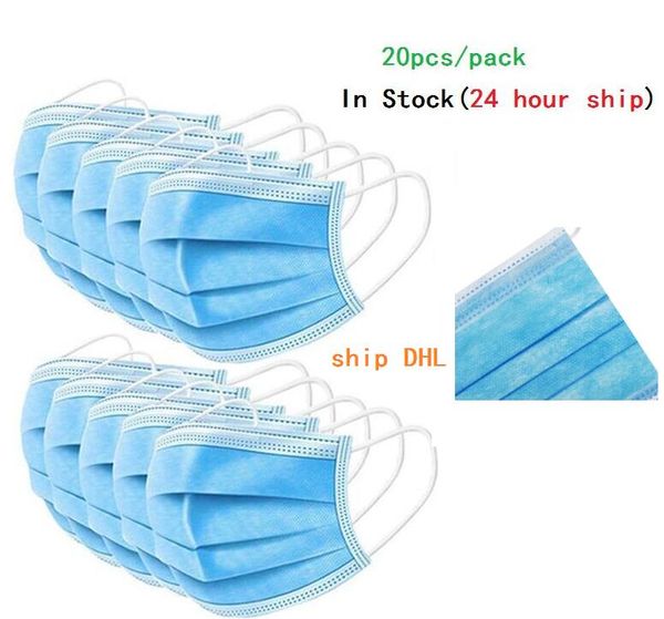 

dhl disposable face masks 3 layers dustproof mask facial protective cover masks set anti-dust one-time mask 1box=20pcs dhl shipping