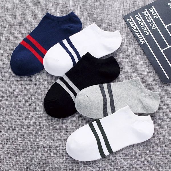 

10pcs=5pairs men's socks cotton stripe boat socks all seasons spring autumn male casual harajuku breathable men ankle sock meias, Black