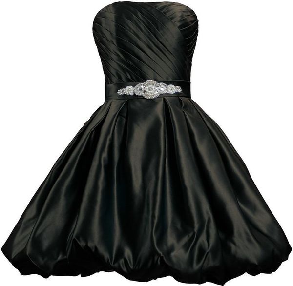 

chic satin black bridesmaid dresses strapless with beaded sash maid of honor dresses ruffled skirt short prom dresses, White;pink