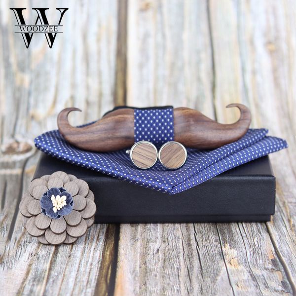

2020 designer creative men's stereo wooden beard bow tie set handmade high-end curved wooden bow tie