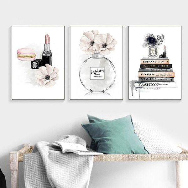 

perfume posters and prints fashion poster lipstick makeup canvas painting paris brand vogue book poster wall pictures home decor