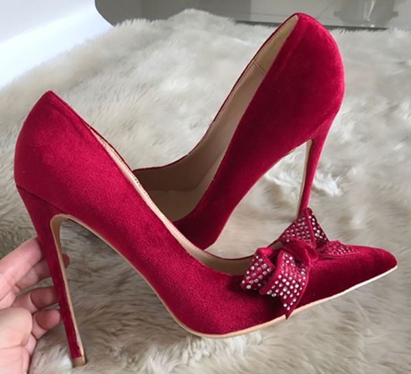 

women high heels pointed bow tie diamond stiletto shoes wedding shoes red soles party shoes 8 cm / cm /12 cm, Black