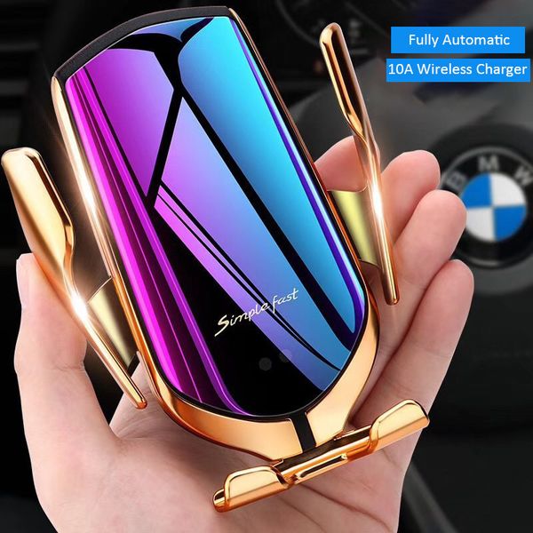 

smart automatic clamping car wireless charger for iphone x xr xs 8 plus galaxy s10 s9 s8 fast charge air vent mount phone holder