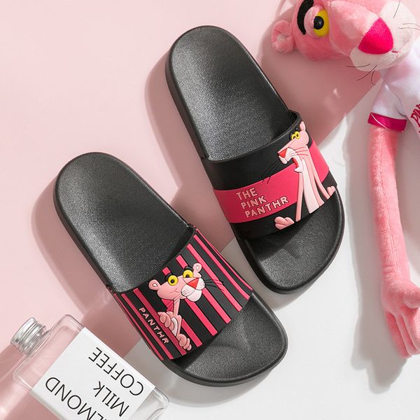 

cartoon pink panther summer slippers women slates beach slides non-slip ladies flip flops home women slippers 42 bathroom flats c16, Black
