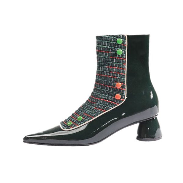

woman fashion ankle boots pointed toe round heels 2019 ladies zipper gingham 2019 party wedding shoes black