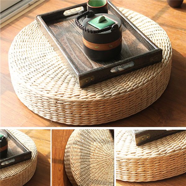 

40cm*40cm natural straw round pouf tatami cushion weave handmade pillow floor japanese style cushion for car home office