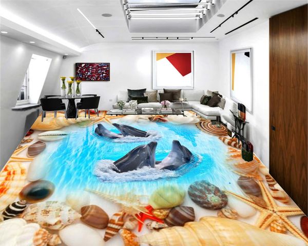 

custom 3d home floor mural wallpaper beautiful conch shell dolphin swimming hd indoor floor wallpaper