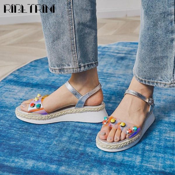 

ribetrini fashion trendy transparent pvc shoes new colorful rhinestone platform women sandals comfy wedges sandals, Black