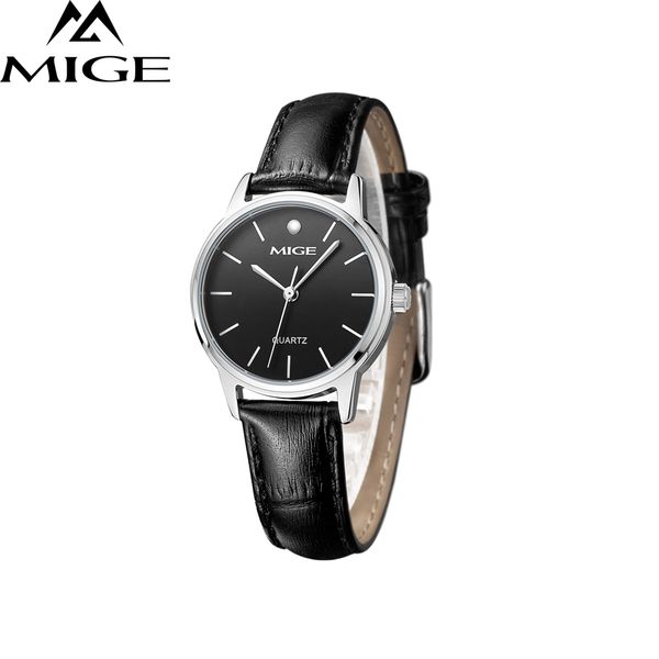 

2017 mige new fashion women wristwatches casual black leather strap female clock steel waterresistant ladies watch, Slivery;brown