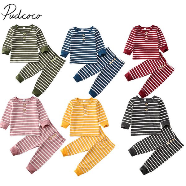 

2020 cotton striped 2pcs for 0-24m baby newborn baby boy girl clothes winter spring long sleeve pants outfits set tracksuit, White