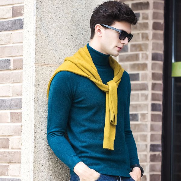 

mrmt 2019 brand new autumn and winter men's long sleeves pure high-collar sweater slim for male pullover knitted sweater, White;black