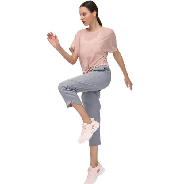 

yoga short sleeve shirts workout sports wear dry fit clothes sweating body-wearing sports women fitness lace-up crop top, White;red