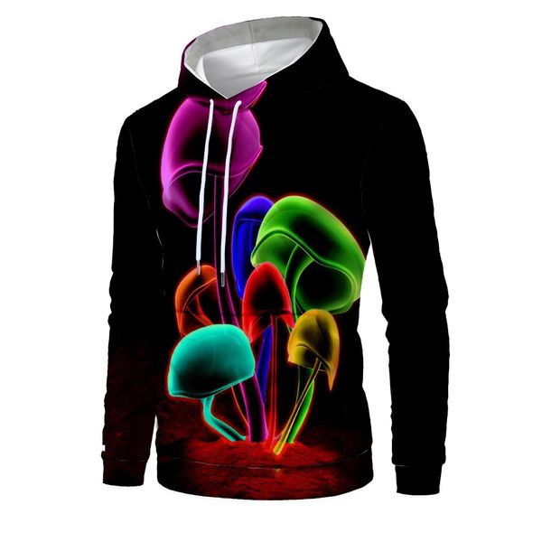 

mens designer colorful mushroom 3d digital printing sweater with hat, Black