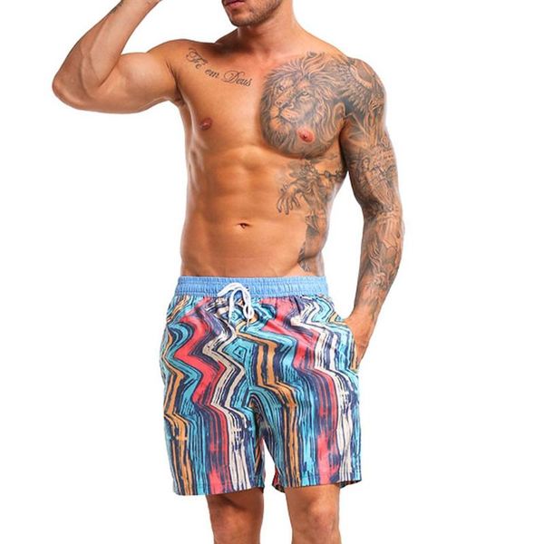 

2019 casual men's swim drawstring trunks super soft striped quick dry swimwear running surfing sports shorts trunks board pants