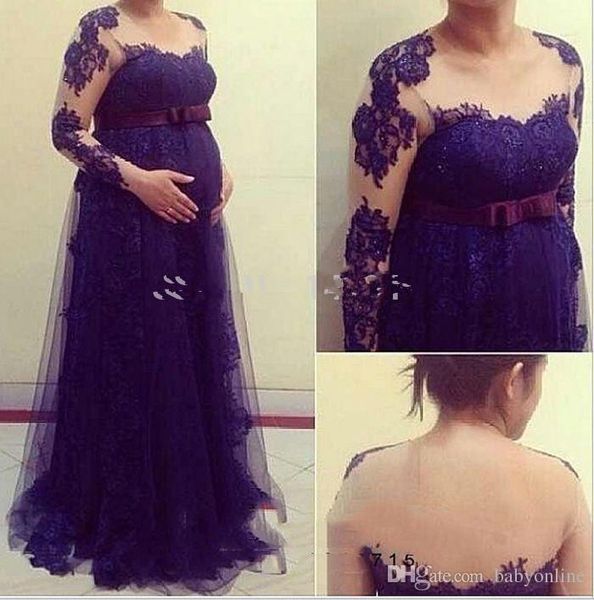 

plus size purple mother of the bride dress long sleeve lace applique maternity women evening dress tulle appliqued pregnant dress, Black;red