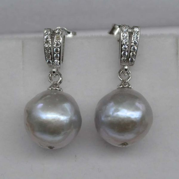 

10.5-11mm baroque kasumi grey pearl dangle earring ing, Silver