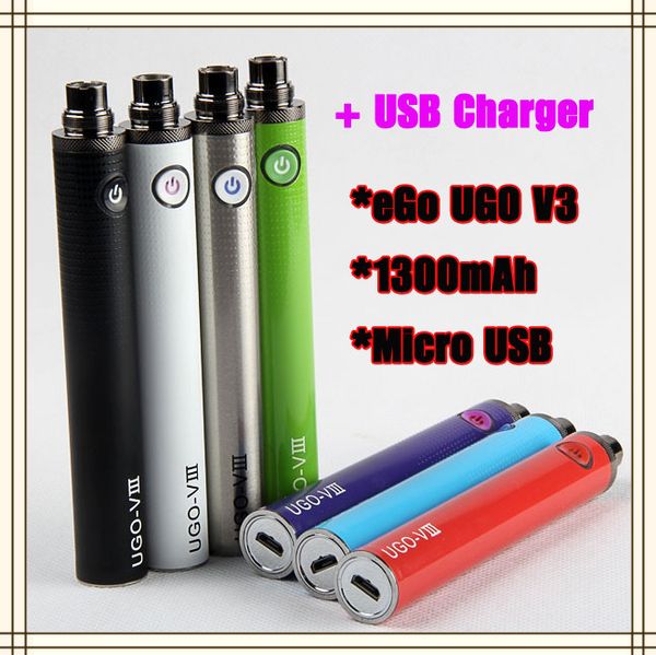 eGo T Vape Pen-Akku, Bottom-Charge-Akkus, 1300 mAh, UGO V3 USB-Passthrough-E-Zigarette mit USB-Kabel-Ladegerät, 510-Gewinde