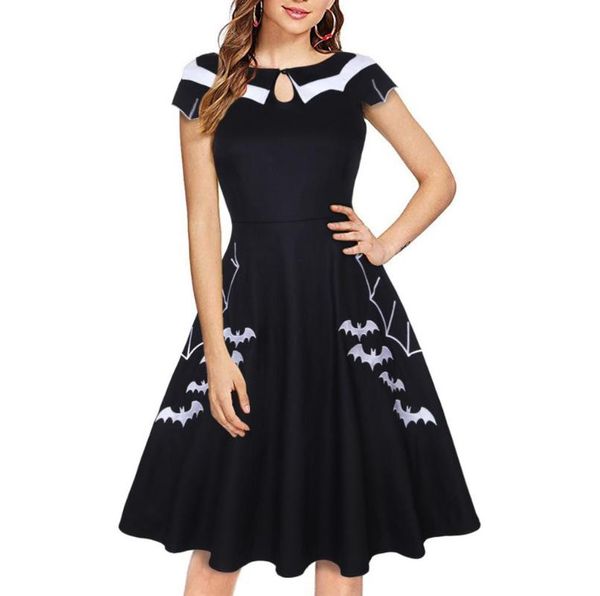 

women's halloween vintage dresses elegant plus size bat spider web embroidery prom retro rockabilly swing cocktail dresses, White;black