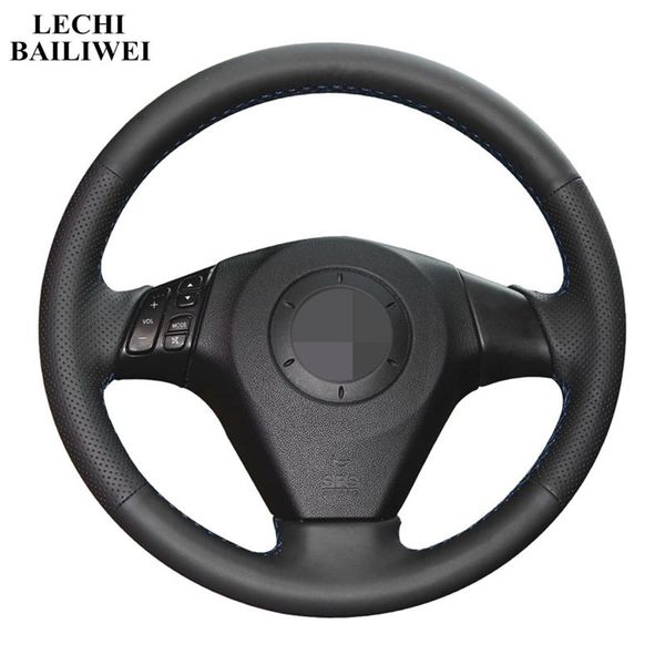 

steering wheel cover for 5 3 6 2003-2009 diy hand-stitched black artificial leather auto steering-wheel cover